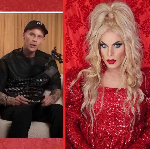 Brian McCook out of drag alongside his iconic persona, Yekaterina Petrovna Zamolodchikova.