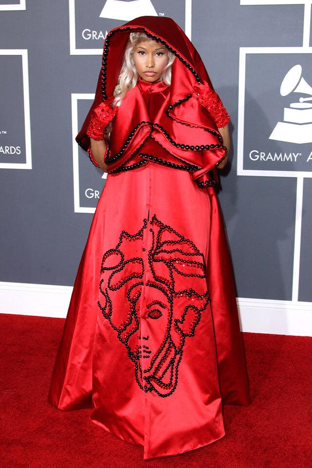 Nicki Minaj (2012) sparked controversy by arriving in a red Versace robe accompanied by a man dressed as the Pope.