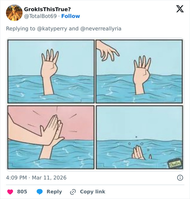 A viral cartoon depicting a "high-five" to a drowning person, perfectly capturing the public's view of the controversy.