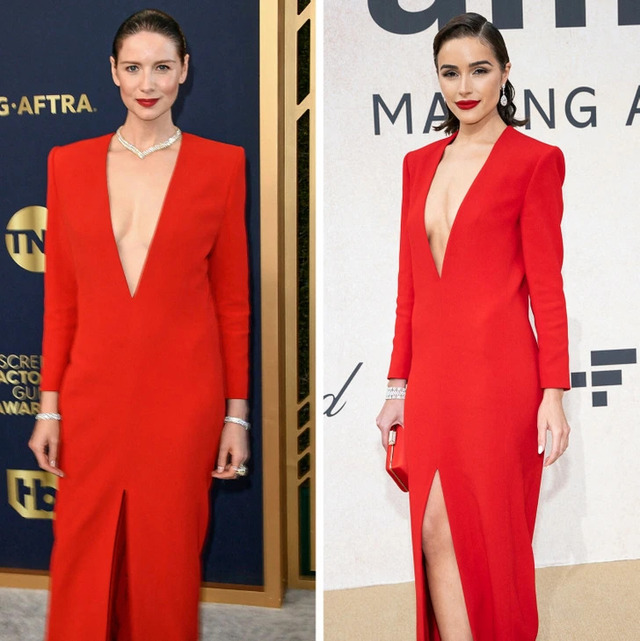 Caitriona Balfe and Olivia Culpo faced off in a duel between sharp Gothic drama and sensual softness.