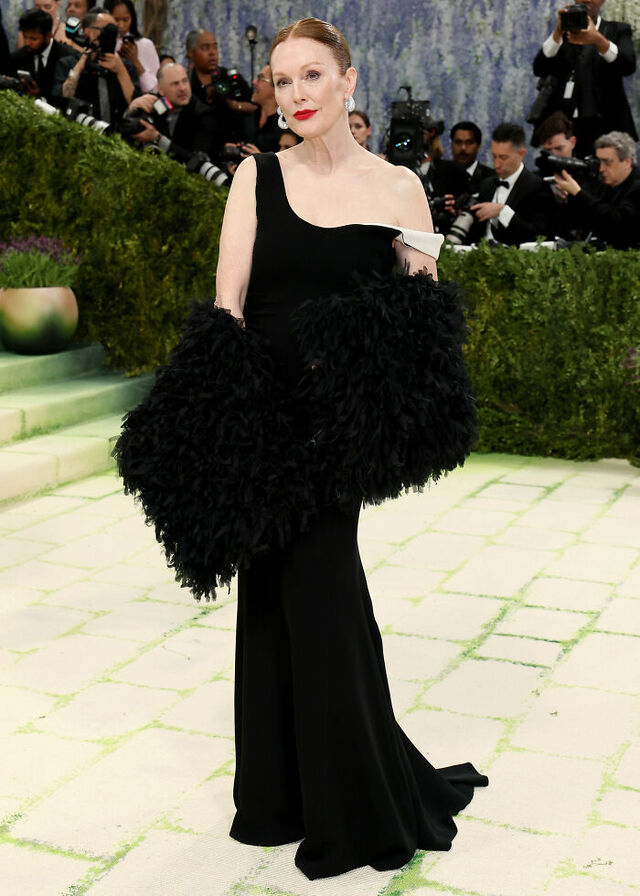 Julianne Moore: An asymmetrical study in feathers and unconventional straps.
