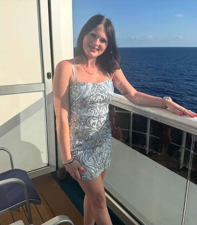 A heartbreaking portrait of Anna Kepner posing on a cruise ship balcony during the ill-fated family getaway.