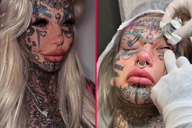 Her most dangerous and widely discussed transformation took place two years ago, when she traveled all the way to Brazil to have her eyeballs injected with vibrant blue pigment.