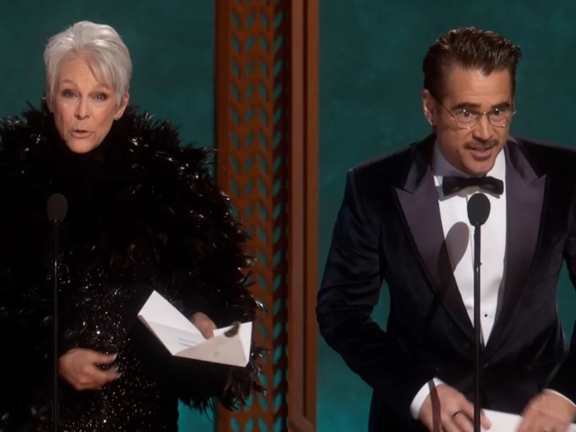 One of the most memorable live television moments of the night occurred when Curtis stepped onto the main stage to present an award alongside actor Colin Farrell.