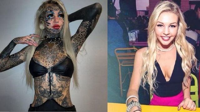 Over the course of her journey, she has invested a mind-boggling $450,000 (£237,672) into a combination of head-to-toe tattooing
