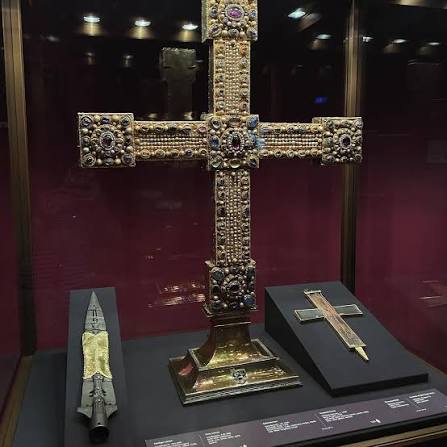 The Heilige Lanze, the Holy Lance, also known as the Spear of Destiny.  Legend says this is the spear that pierced the side of Christ, the spear of  Longinus, and it's the